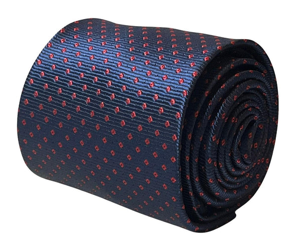 navy dark blue tie with red pin spots